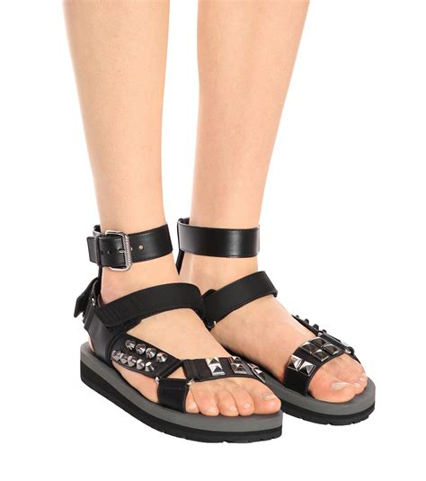 prada studded leather slides|prada flat sandals.